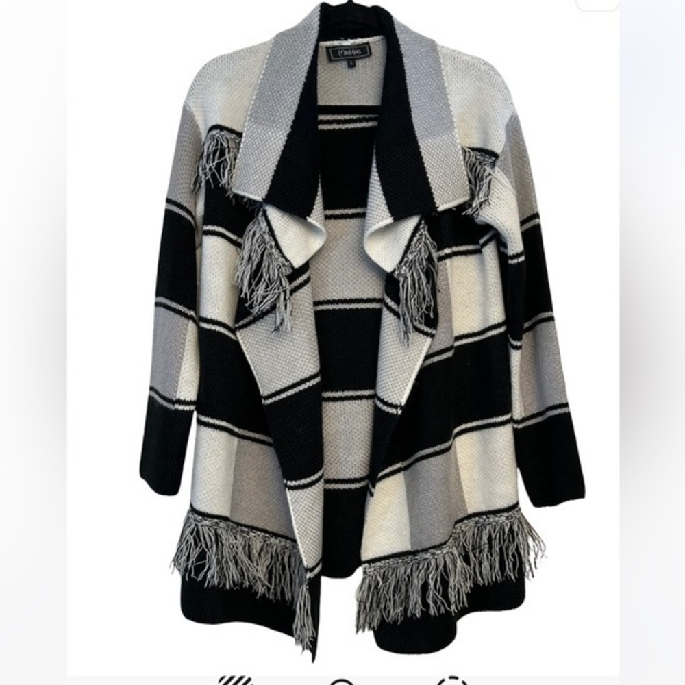 Chic Open Front Cardigan Sweater with Fringe Accents
